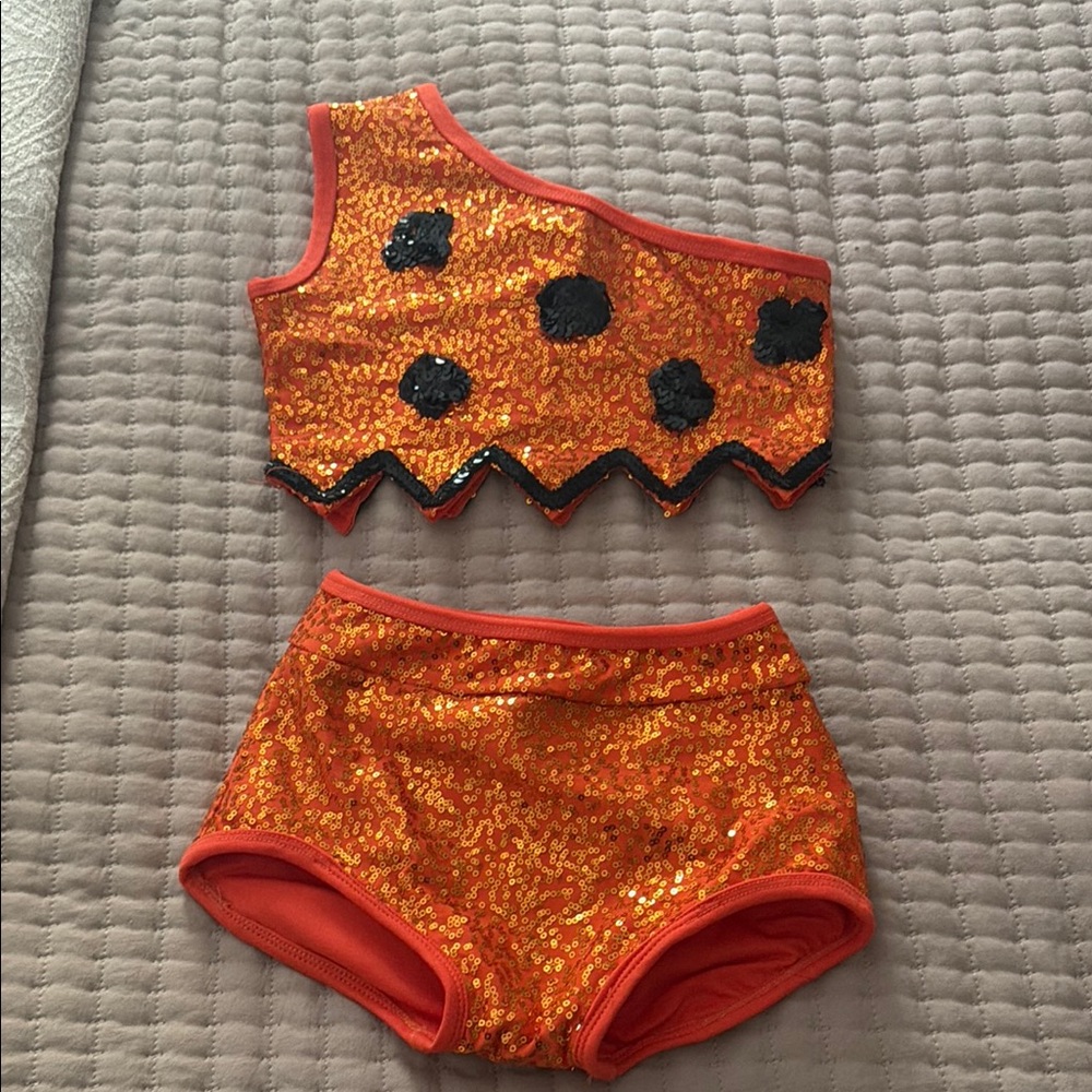 Kids Sequin Orange Two-Piece Costume Set